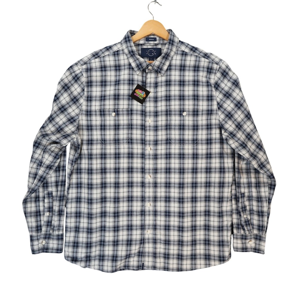 Even Tide Button Up‎ Mens L Blue Excellent Plaid Flannel Regular Fit